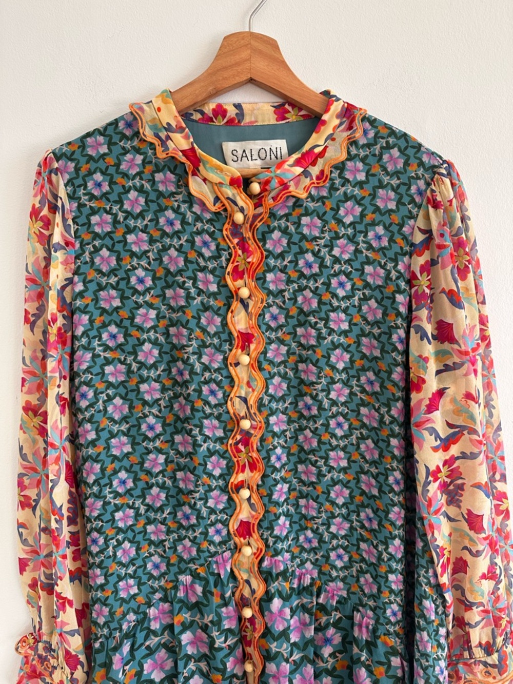 SALONI Tilly dress silk mixed print floral button front dress size 12 - Picture 4 of 8